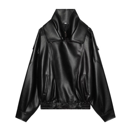 Damen Kunstlederjacke Mit Stehkragen