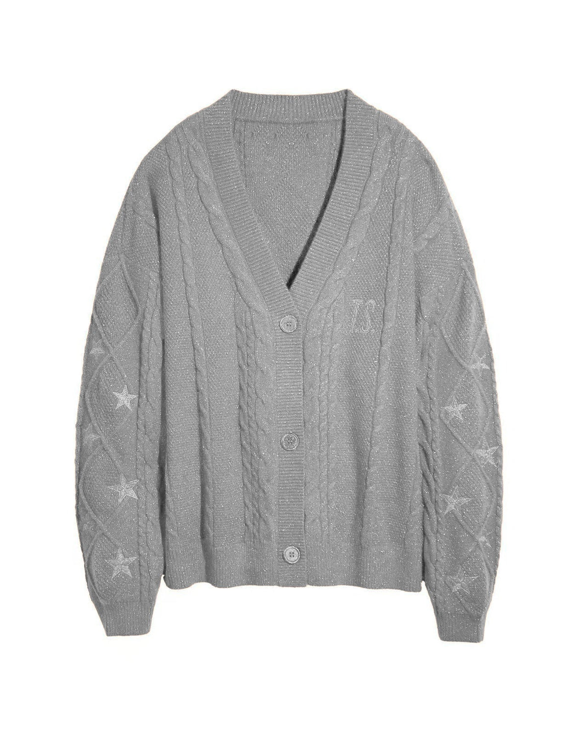 Damen Grobstrick Cardigan Mit Zopfmuster Und Sternstickerei