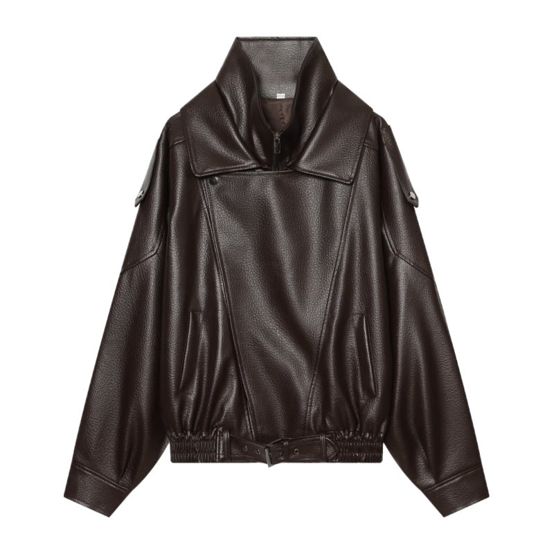 Damen Kunstlederjacke Mit Stehkragen