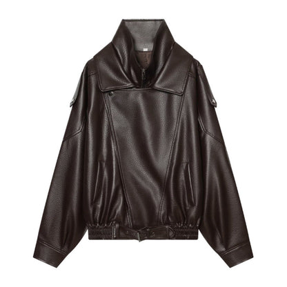 Damen Kunstlederjacke Mit Stehkragen