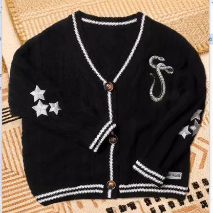 Damen-Strickjacke mit V-Ausschnitt und durchgehender Knopfleiste