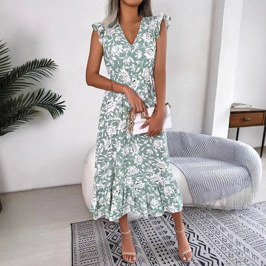 Damen-Midikleid mit V-Ausschnitt und floralem Muster