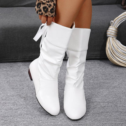 Damenstiefel mit elegantem gerafftem Schaft und Blockabsatz