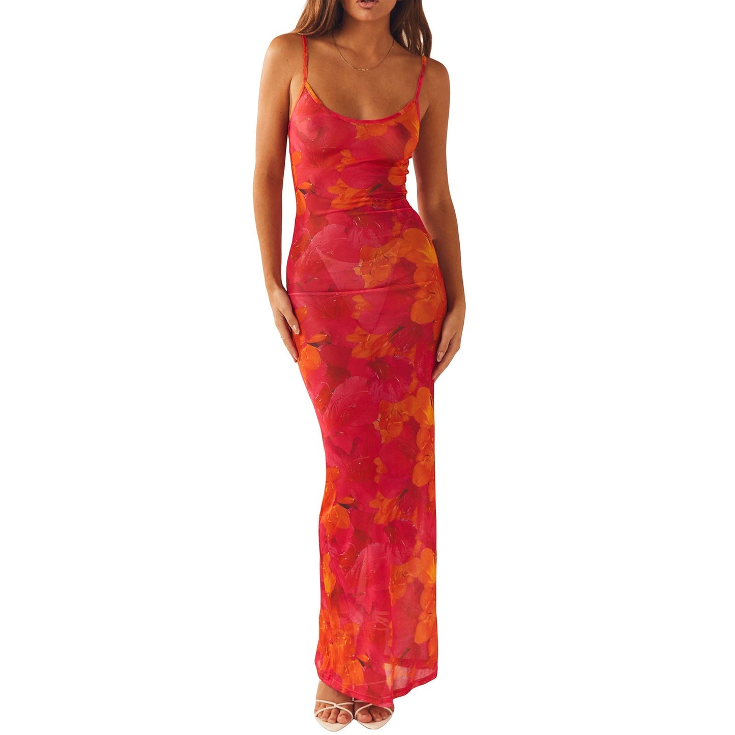 Damen Blumen Maxikleid Sommer Ärmelloses Fließendes Kleid