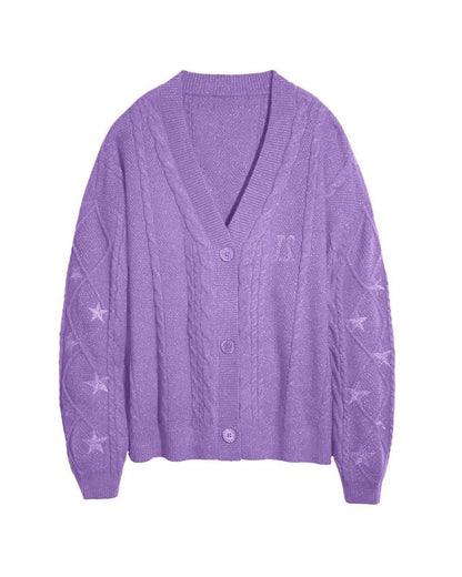 Damen Grobstrick Cardigan Mit Zopfmuster Und Sternstickerei