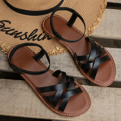 Seitliche Ansicht der Damen Sandalen mit geflochtenen Riemen
