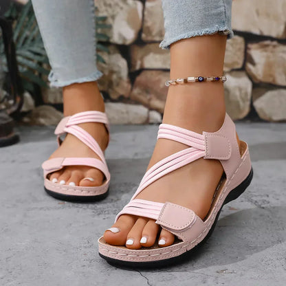 Damen-Sandalen mit offenem Zehenbereich und römischem Design