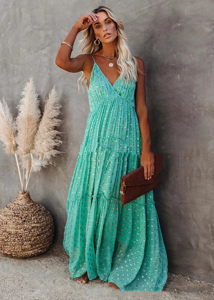 Böhmisches grünes Sommer-Maxikleid
