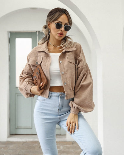 Damen Kurzjacke Mit Taschen Und Knöpfen