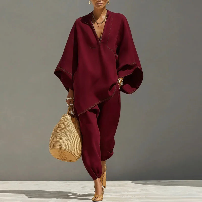 Sommerlicher Damen Zweiteiler im Boho Stil mit bequemer, lockerer Form