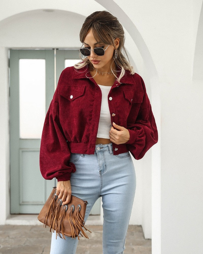 Damen Kurzjacke Mit Taschen Und Knöpfen