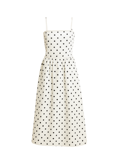Feminines Damen Midikleid mit Polka-Dot-Muster und schmalen Trägern