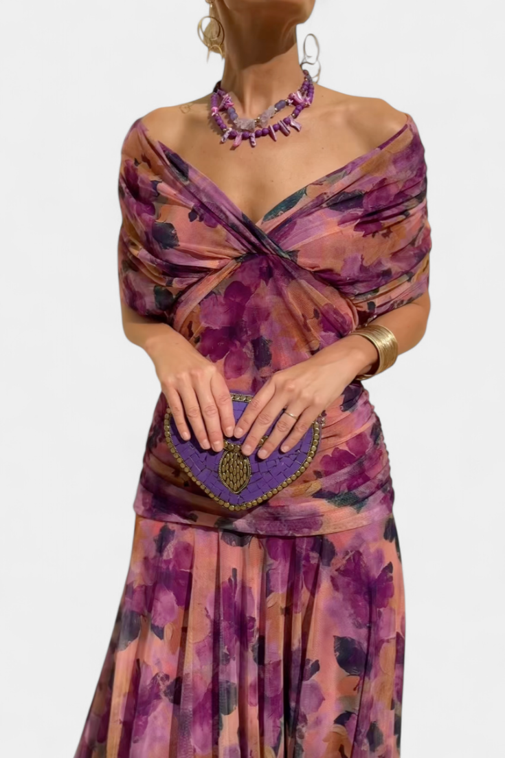 Damen Maxikleid Mit Blumenmuster Und V Ausschnitt