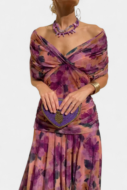 Damen Maxikleid Mit Blumenmuster Und V Ausschnitt
