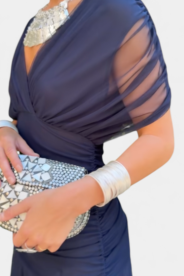 Damen Maxikleid Mit Blumenmuster Und V Ausschnitt