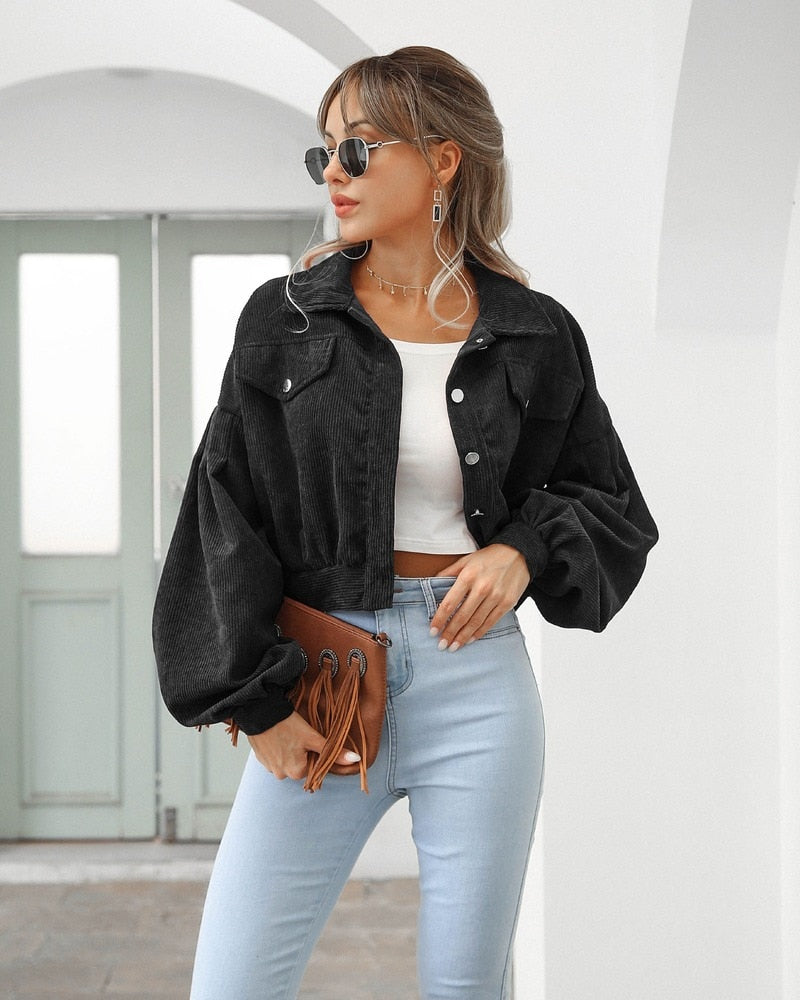 Damen Kurzjacke Mit Taschen Und Knöpfen