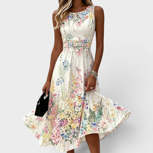 Damen Midi Kleid mit Blumenprint, ärmellos, Vorderansicht