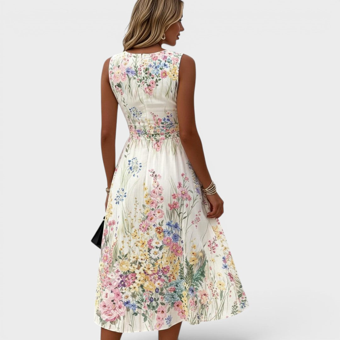 Damen Midi Kleid mit Blumenprint, ärmellos, Ganzkörperansicht
