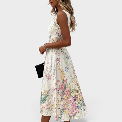 Damen Midi Kleid mit Blumenprint, ärmellos, Rückenansicht
