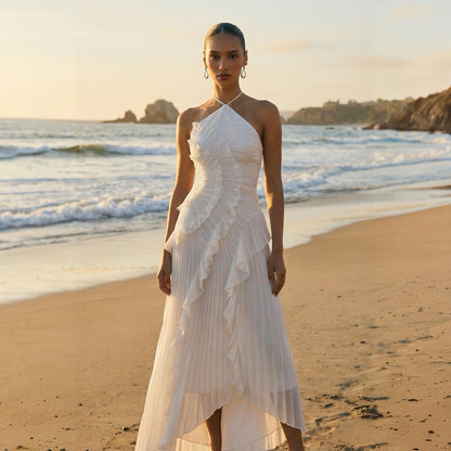 Tee-Rosenweißes plissiertes Midikleid für Damen