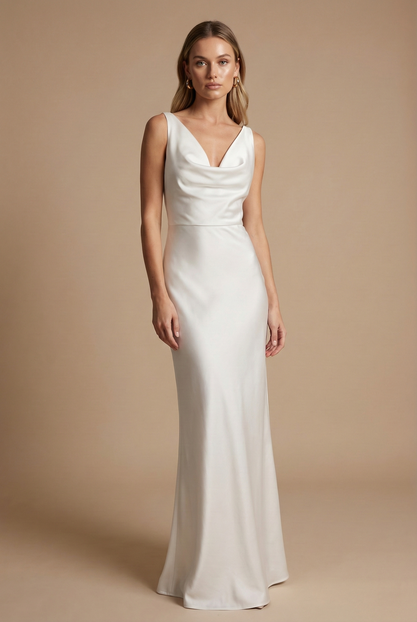 Damen Satin Maxikleid Mit Drapiertem Ausschnitt