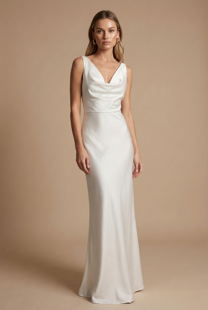 Damen Satin Maxikleid Mit Drapiertem Ausschnitt