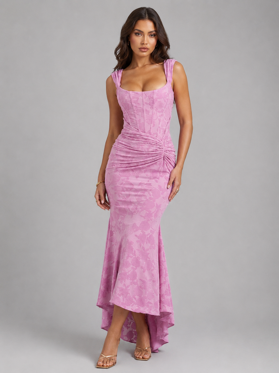 Damen Maxikleid mit Corsage und Blumenprint in ganzer Ansicht
