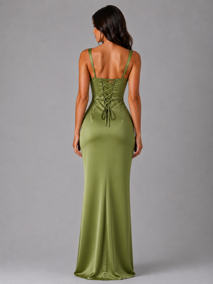 Elegantes Satin-Maxikleid für Damen mit figurbetontem Schnitt