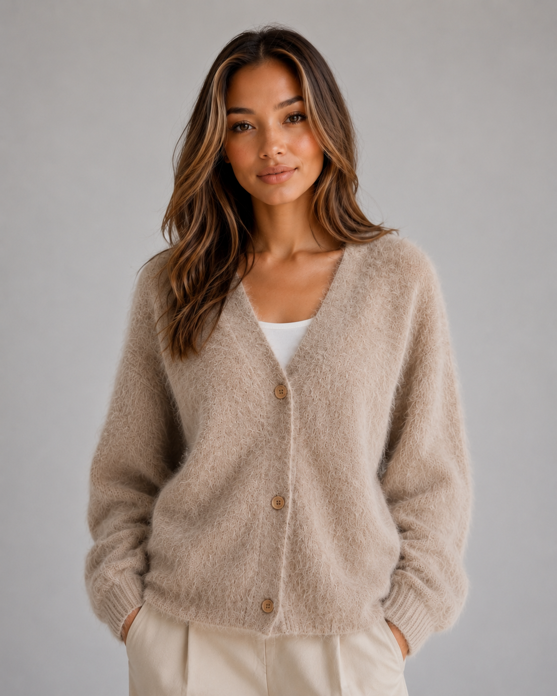 Damen Strickcardigan Mit V Ausschnitt Und Knopfleiste