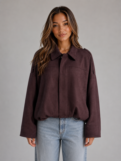 Damen Bomberjacke In Wildleder Optik Oversized