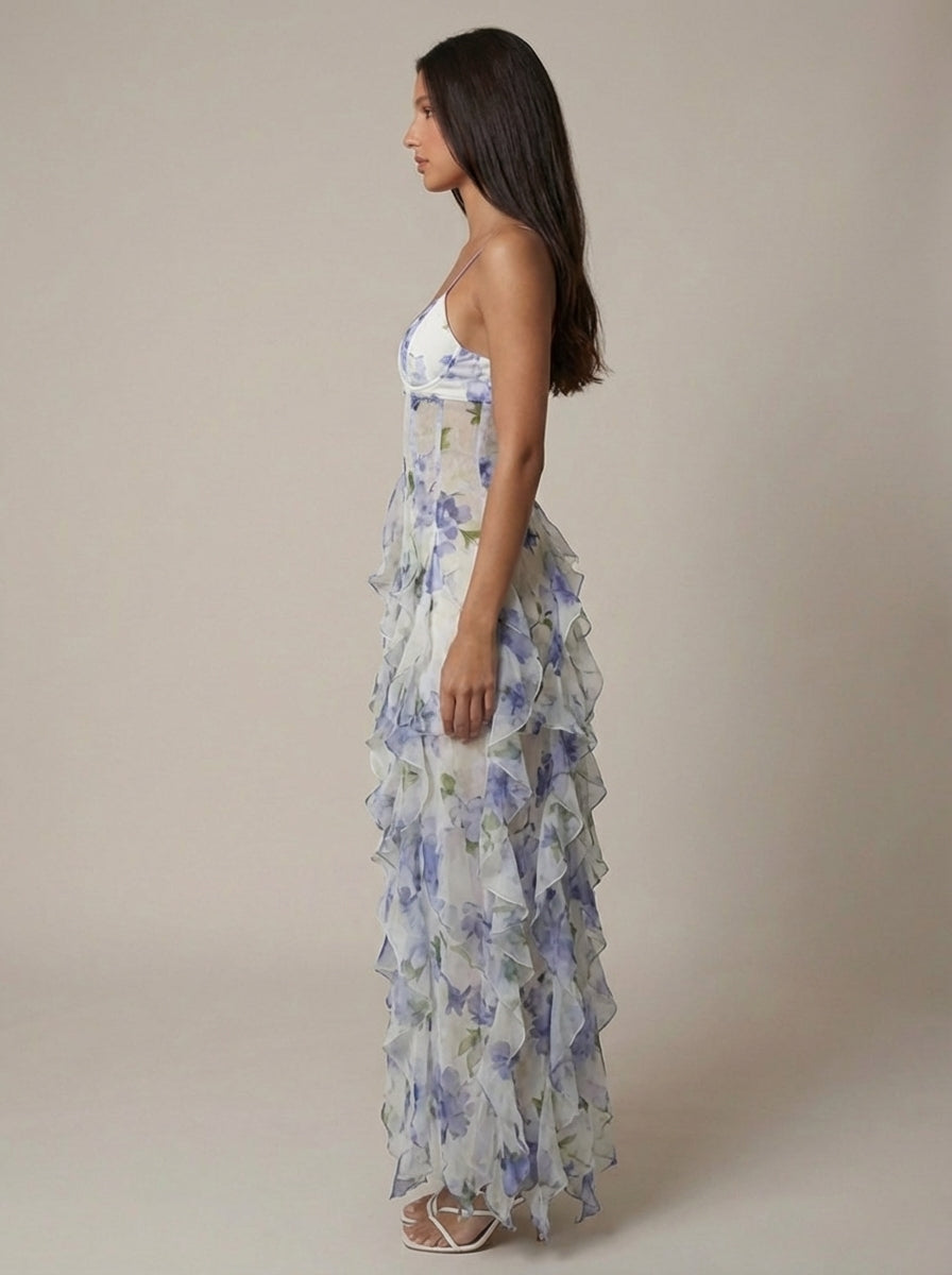 Santorini Maxikleid mit Blumenmuster