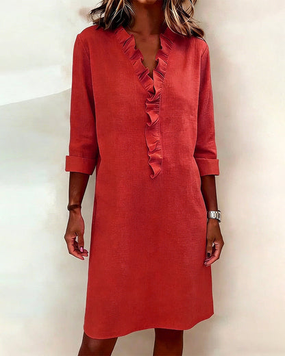 Luftiges Leinenmischgewebe Kleid mit Rüschensaum