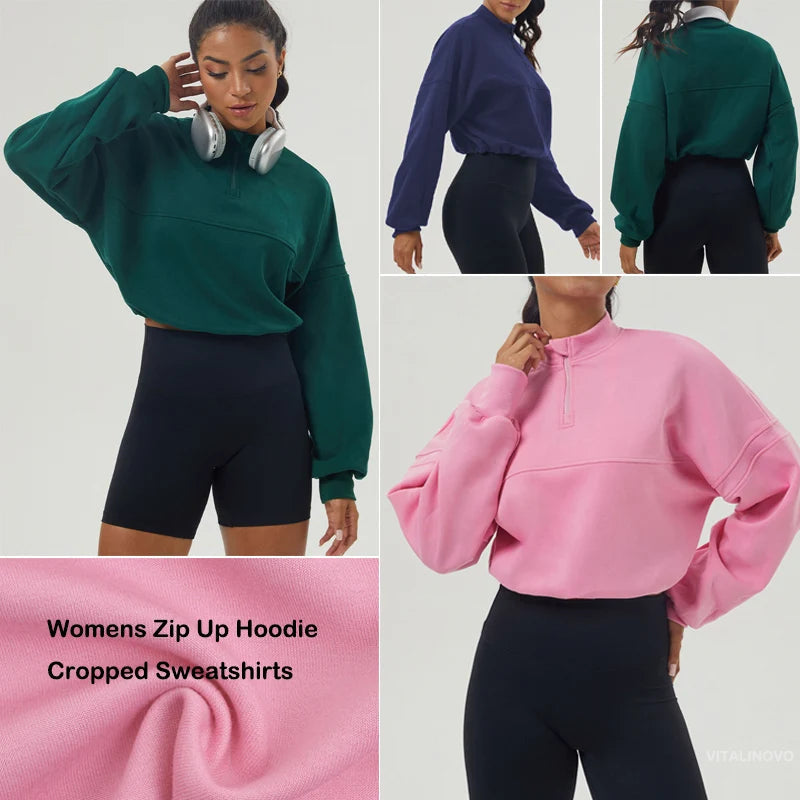 Oversized Damen Sweatshirt aus Baumwollmischung mit halbem Reißverschluss