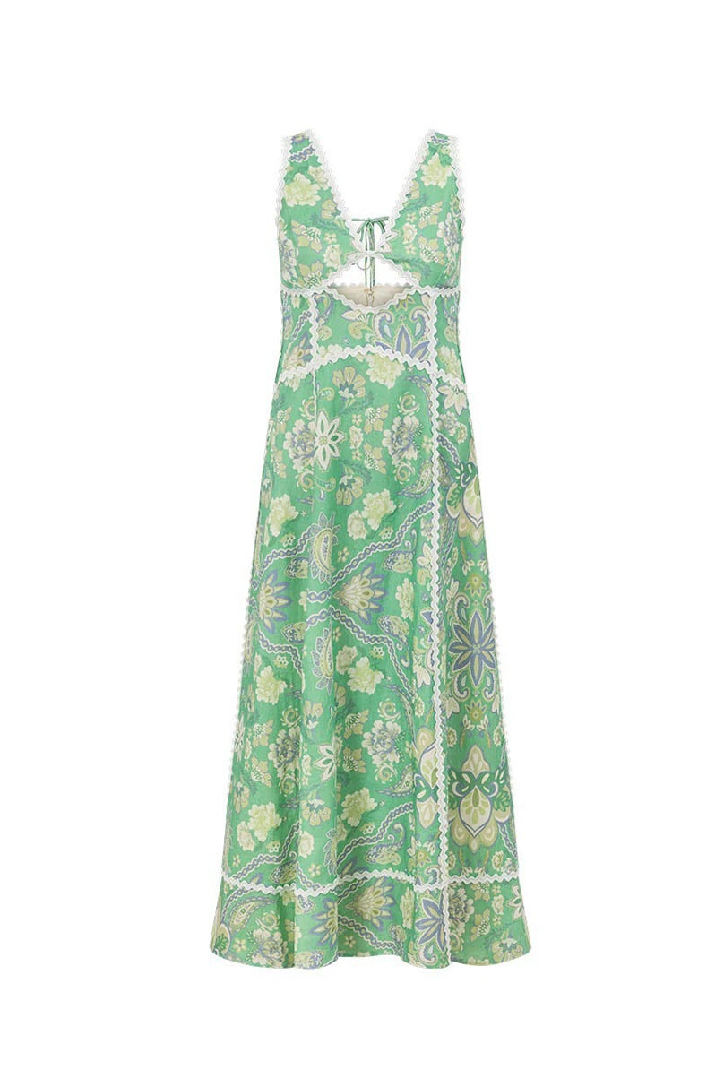 Feminines langes Kleid mit Blumenprint und Spitzeneinsatz für Damen