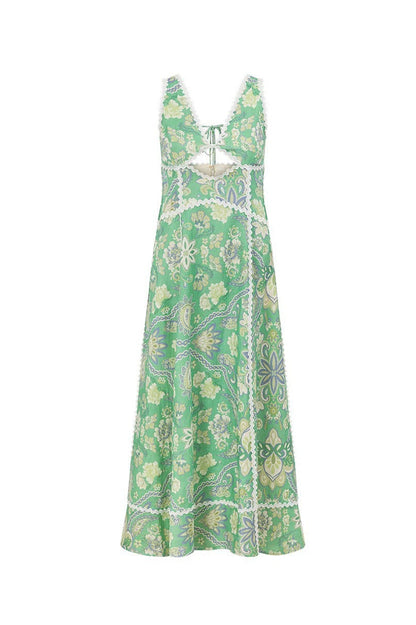 Feminines langes Kleid mit Blumenprint und Spitzeneinsatz für Damen