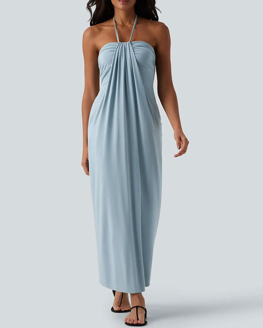 Damen Maxikleid mit Halterneck und drapiertem Schnitt in voller Länge