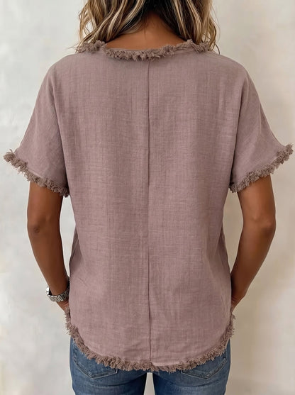 Lockeres Damen T-Shirt mit Fransen in kompletter Produktansicht