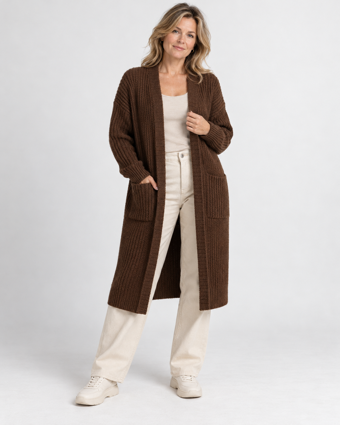 Damen-Cardigan aus Grobstrick im langen Oversized-Schnitt