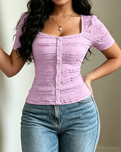 Damen T-Shirt mit Knopfleiste und figurbetonter Passform, Detailansicht