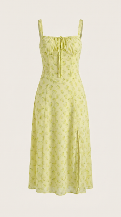 Damen Midikleid mit Blumenmuster Hochzeitsgastkleid