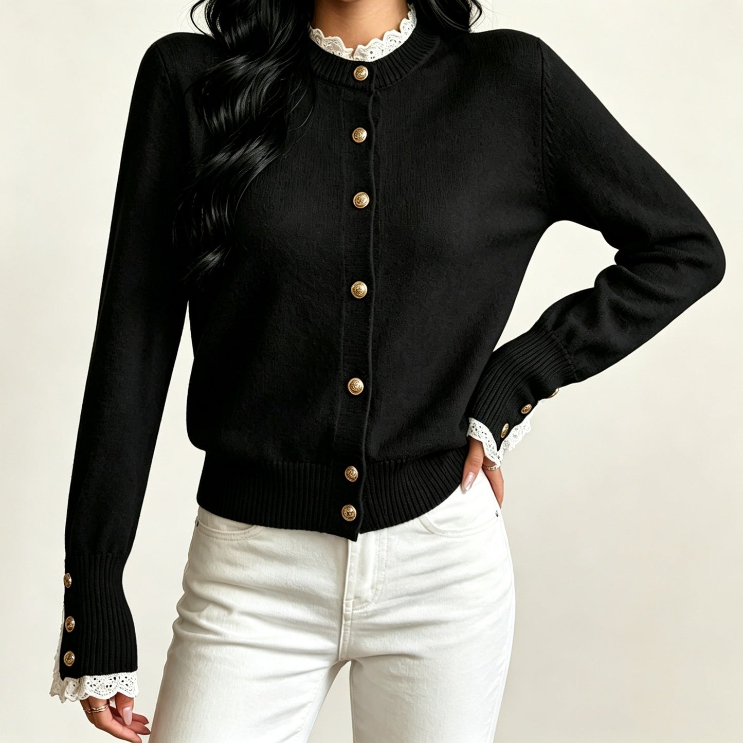 Damen-Strickpullover in Seitenansicht mit weich fallender Passform