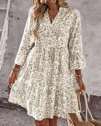 A-Linienkleid mit floralem Muster in voller Länge