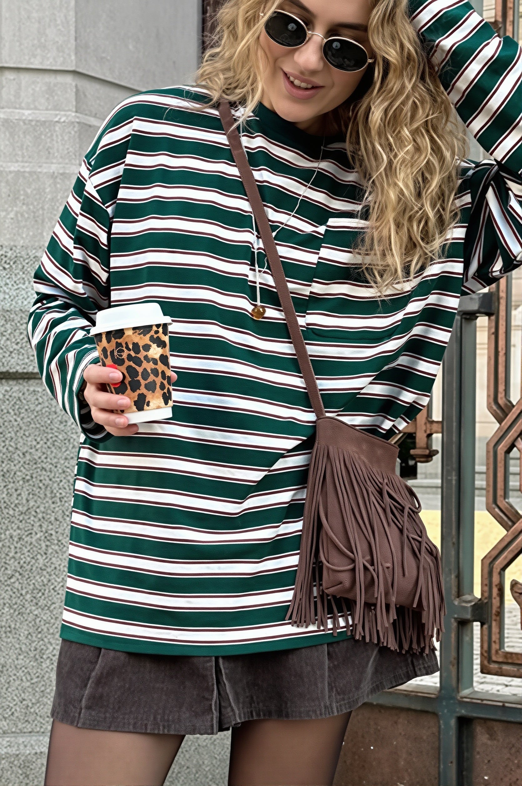 Gestreiftes Damen-Langarmshirt mit klassischem Rundhalsausschnitt