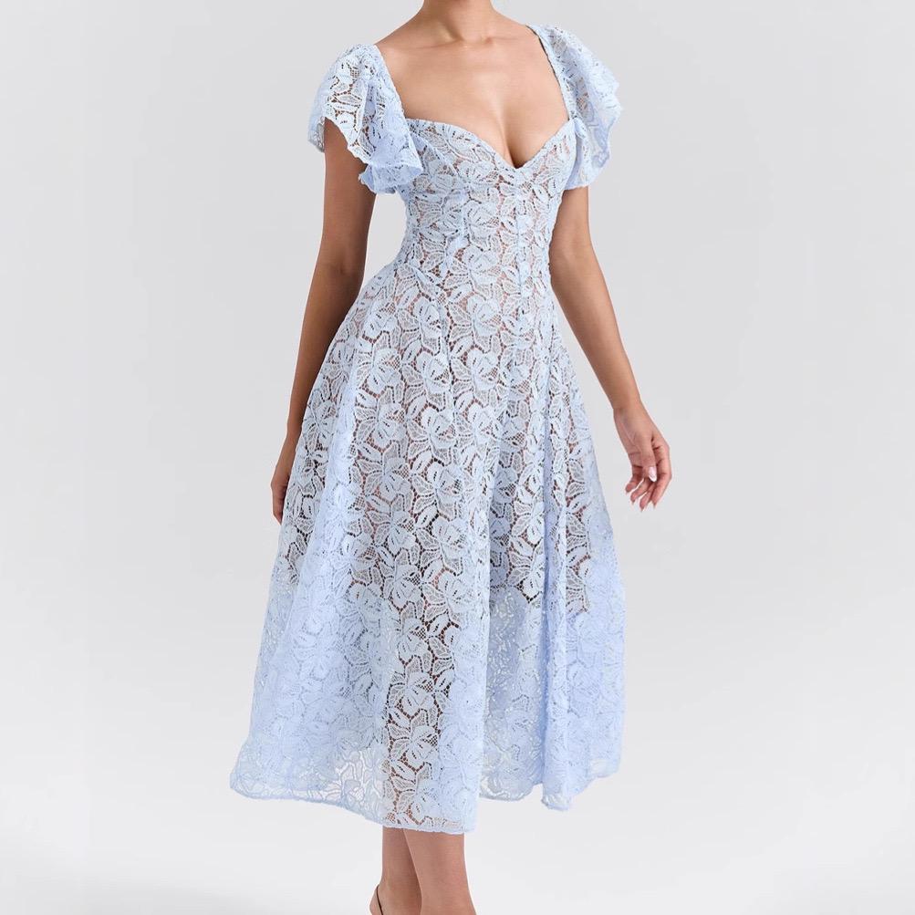 Spitzen-Midikleid Blau