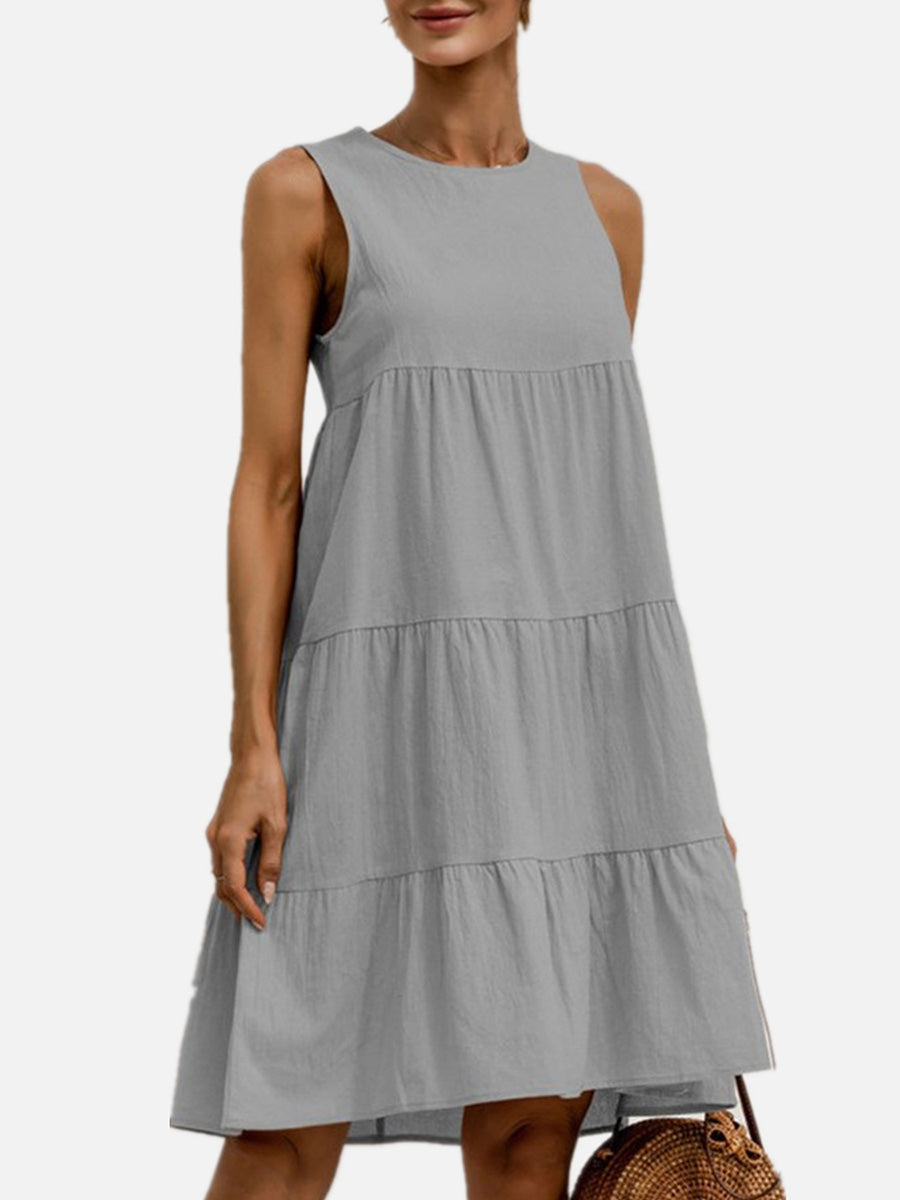 Damen Minikleid in A-Linie mit feinen Falten und kurzem Saum