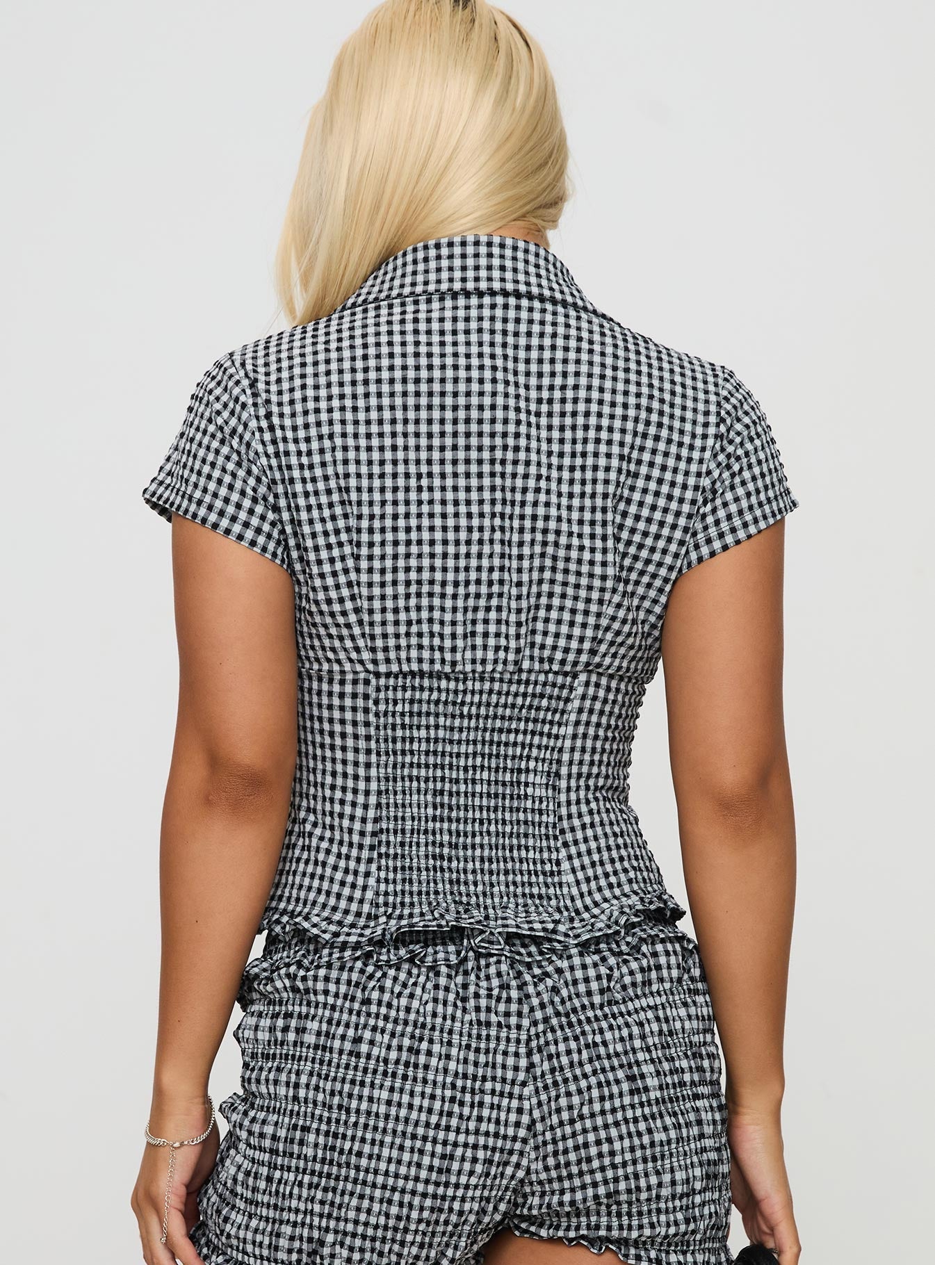Damen-Bluse mit Vichykaro-Knöpfen
