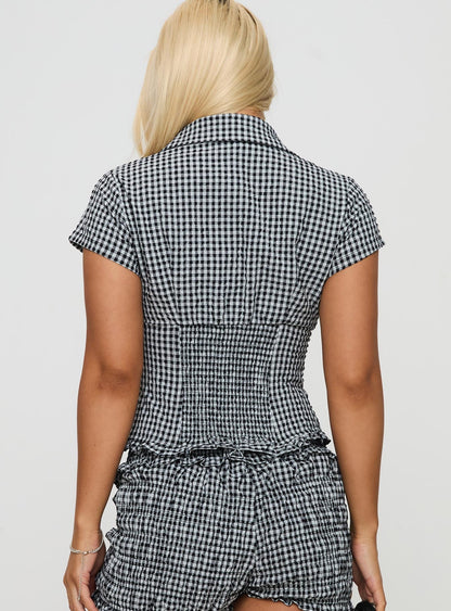 Damen-Bluse mit Vichykaro-Knöpfen