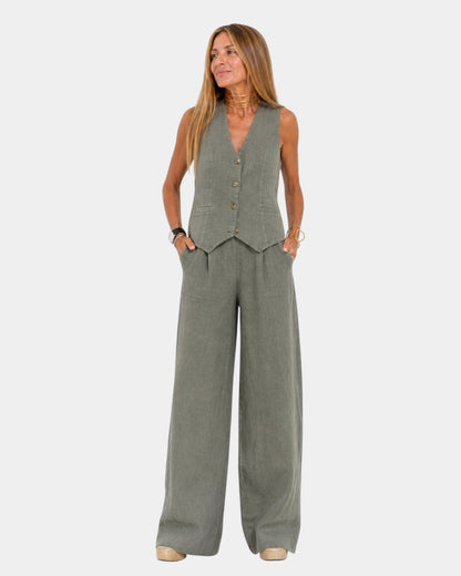 Maßgeschneidertes Weste- und Hosen-Set mit weitem Bein für Damen