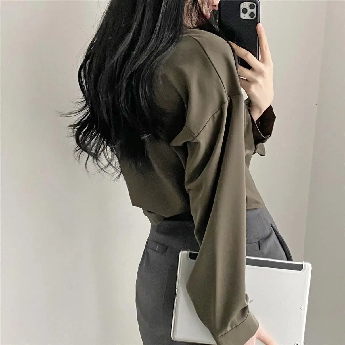 Damenlockere Baumwollbluse Ein-Knopf