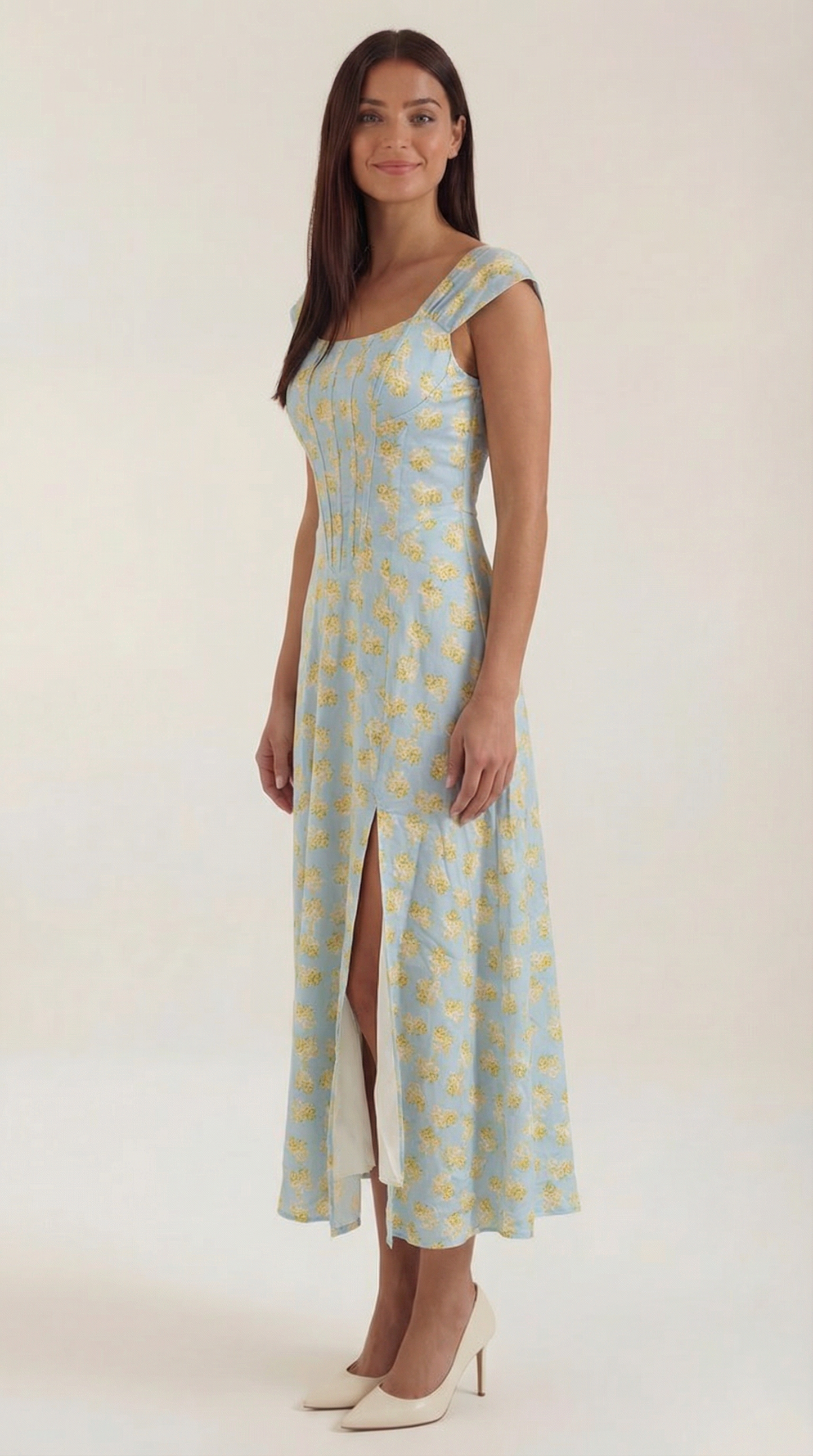 Damen Korsett Midi Kleid Hochzeitsgast Kleid